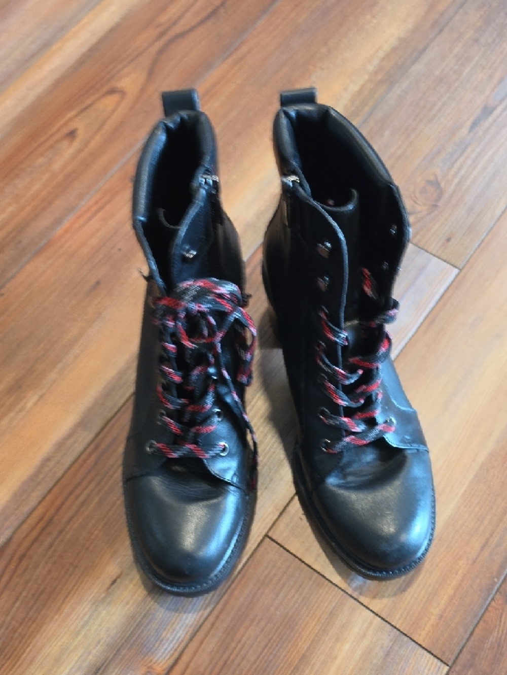 Vince Camuto Black Lace-Up Chunky Heel Boots with Red-Accented Laces - Picture 6 of 9
